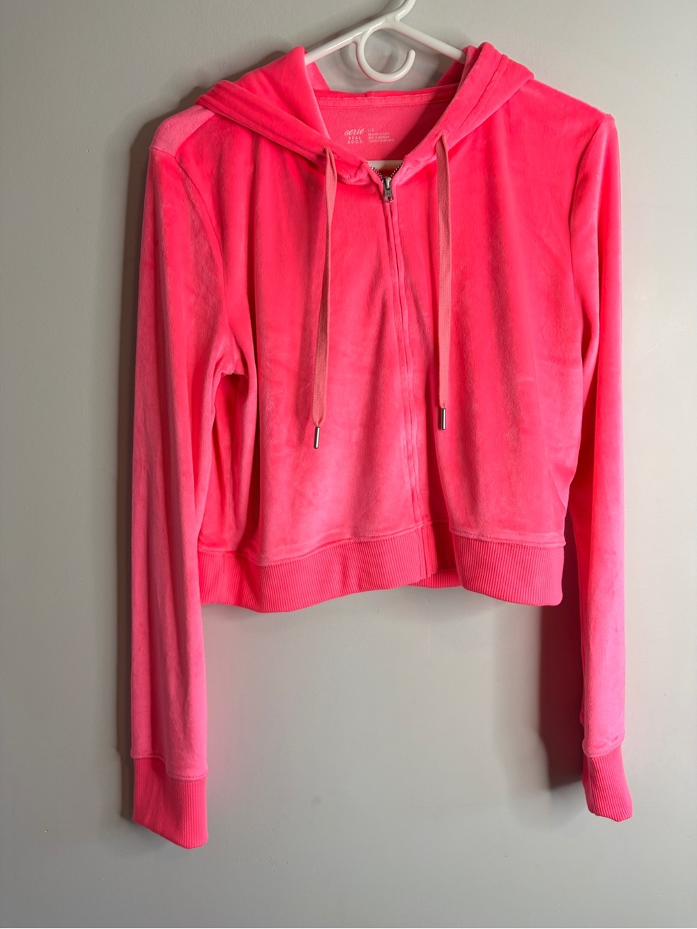 aerie Velour Zip Hoodie - Hot Pink cropped Large